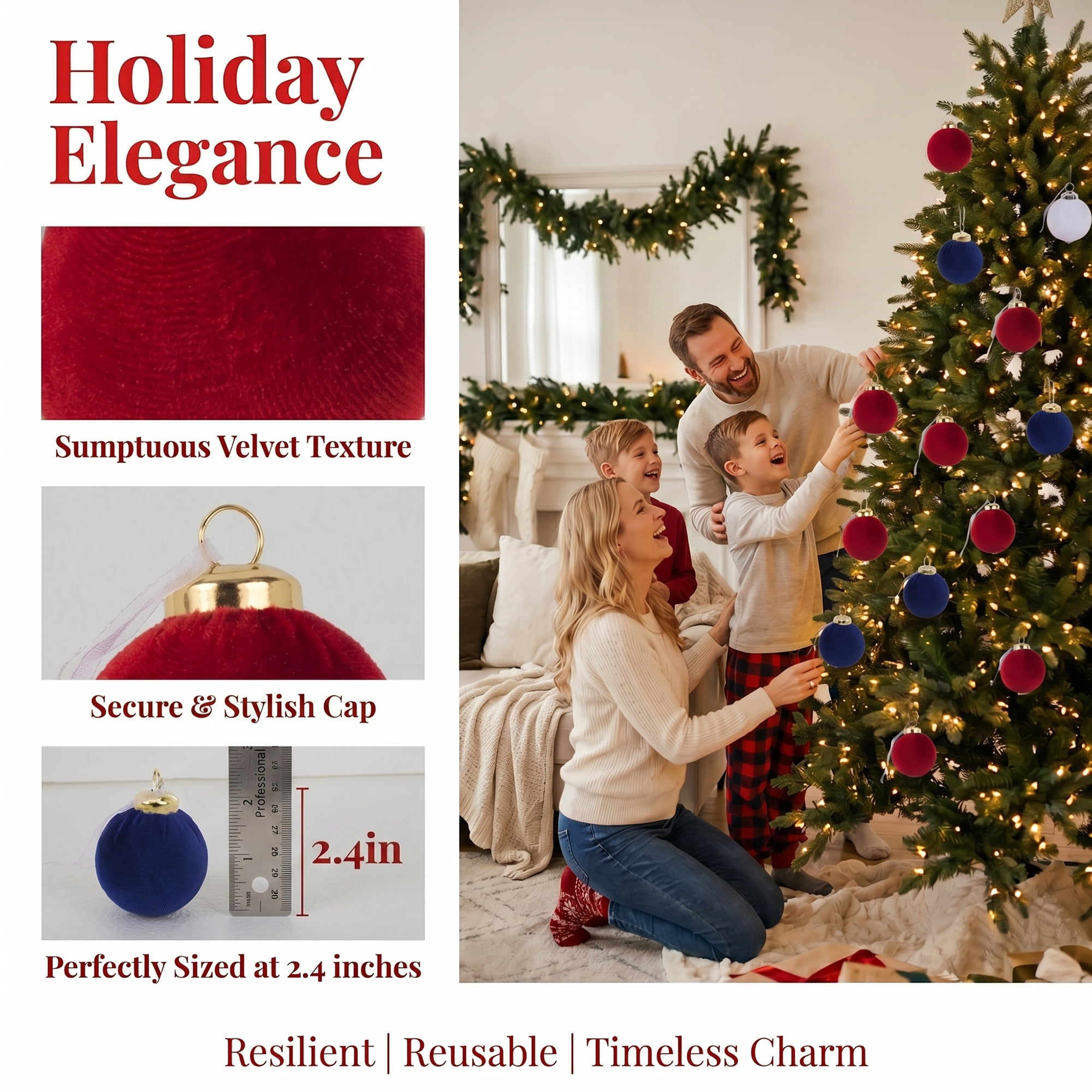 Unique Bargains Velvet Christmas 12 Pack Flocked Sphere Orbs Luxury Ornaments Style D 2.4"