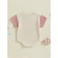 thumbnail image 6 of Qmyliery Baby Girl Romper Contrast Color Letter Embroidery Waffle Crew Neck Short Sleeve Newborn Jumpsuit Perfect for Summer, 6 of 9
