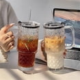 thumbnail image 6 of 24Oz Diamond Embossed Glass Tumblers with Lid and Straw, Clear Drinking Glasses with Handle for Iced Coffee, Smoothies and Juices, 6 of 7