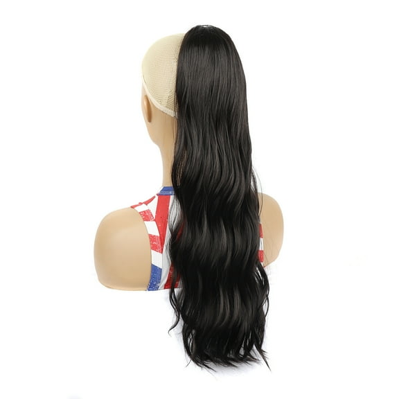 Xiao Hua Long Ponytail Extensions, 23.6 Inch Drawstring Clip in Curly Wavy Hairpieces Synthetic Ponytails Hair Piece Pony Tail Extension for Women,Black brown