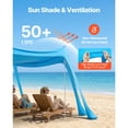 thumbnail image 3 of Beach Tent Sun Shelter UPF50+ Sun Protection 6.6 ft Tall 10 x 10 ft Easy Pop Up Beach Canopy with Sandbags Stability Poles Sand Shovels Portable Shade for Family Camping Fishing Blue, 3 of 11