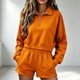 thumbnail image 3 of Shorts and Sweatshirt Set for Women Mock Neck Sweatshirt Women Fall Sets Maternity Sets Comfort Sweat Set Casual Set Cute Matching Sets Terry Cloth Sets for Women Clothin，Orange2，XL, 3 of 5