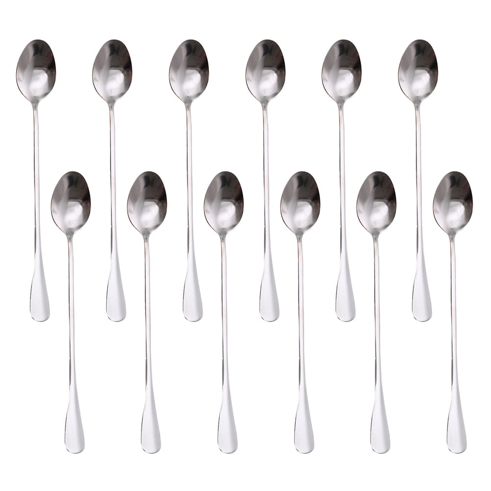 12pcs Long Handle Iced Tea Spoon Coffee Ice Cream Scoop Stainless Steel Cocktail Stirring Spoons