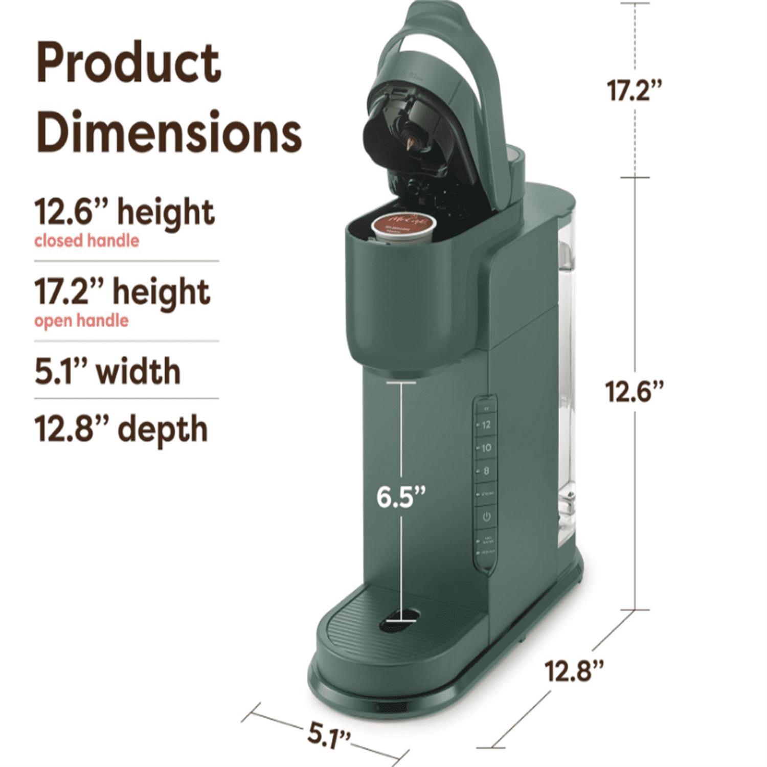 Single Serve Coffee Maker, 3 Brew Sizes, Strong Button Feature, 42oz Removable Reservoir, Evergreen