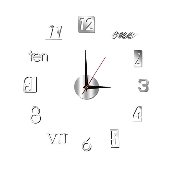Yuarrent Reloj de pared moderno reloj sin marco Horloge silencioso luminoso acrílico espejo pegatina extraíble moda hogar sala de estar Electrodomésticos Plata 40cm Yuarrent HA083068-02