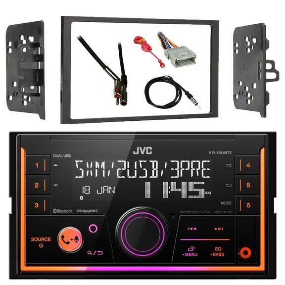 JVC KW-X855BTS Double DIN USB/AUX Bluetooth AM/FM Digital Media Receiver with 22" Antenna, Antenna Adapter, Wiring Harness, Radio Install Kit For Select 98-Up GM Vehicles