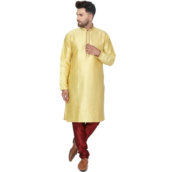 SKAVIJ Kurta Pyjama for Men 2-Piece Indian Traditional Party Dress Gold XL