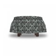 thumbnail image 4 of Damask Ottoman Cover, Damask Shapes Motif, 2 Piece Slipcover Set with Ruffle Skirt for Square Round Cube Footstool Decorative Home Accent, Standard Size, Teal Brown, by Ambesonne, 4 of 5