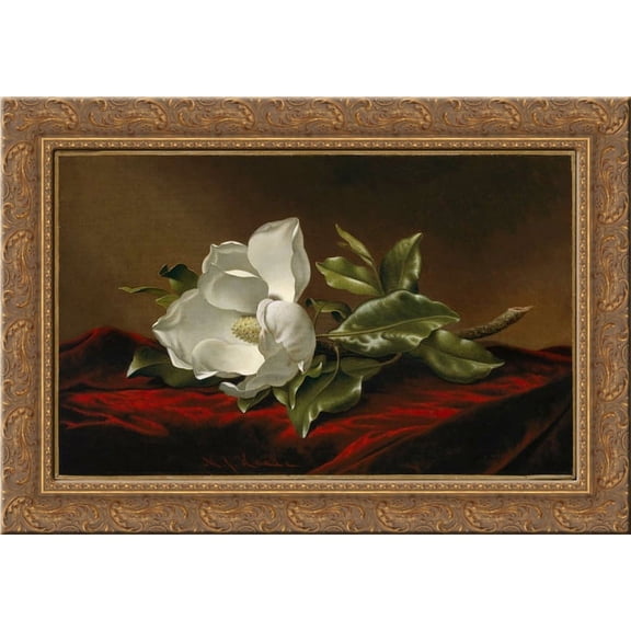 Magnolia Grandiflora 24x18 Gold Ornate Wood Framed Canvas Art by Martin Johnson Heade