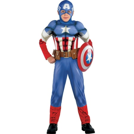 Suit Yourself Captain America Muscle Costume Classic for Boys, Size Small, Includes a Padded Jumpsuit and Matching Mask