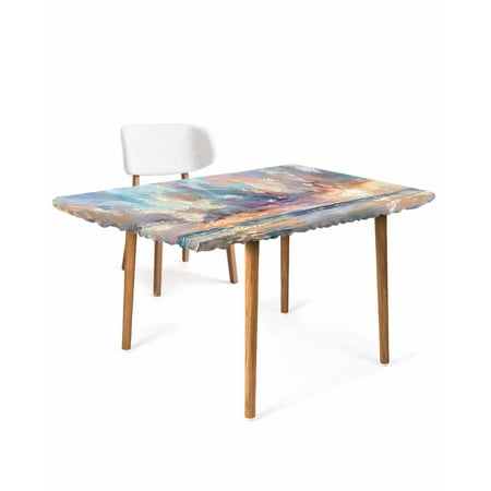 

Summer Beach Coastal Elastic Fitted Tablecloth Waterproof Table Cover Wipeable Table Cloth Protector for Outdoor Indoor Picnic Party Universal Rectangle 5ft Abstract Oil Painting Scenery