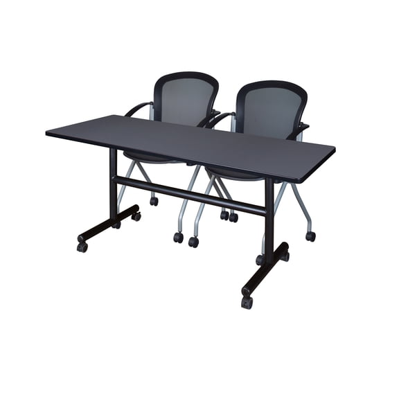 Regency Kobe 60 x 24 in. Flip-Top Training Nesting Table- Grey, 2 Cadence Nesting Chairs