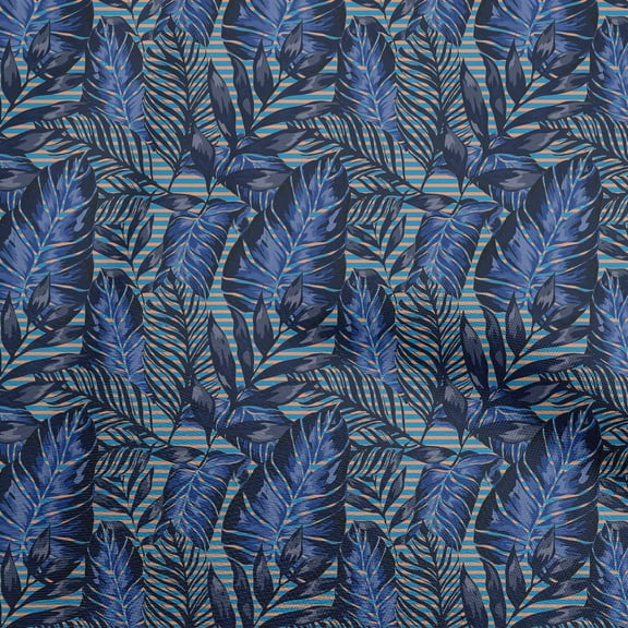oneOone Polyester Lycra Blue Fabric Leaves Fabric For Sewing Printed Craft Fabric By The Yard 56 Inch Wide