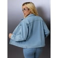 thumbnail image 5 of Women’s Cropped Denim Jacket Classic Button Down Short Jean Coat – Light Blue, 5 of 6