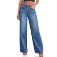 thumbnail image 6 of Women High Waist Blue Washed Casual Long Jeans Denim Pants with Pocket, 6 of 6