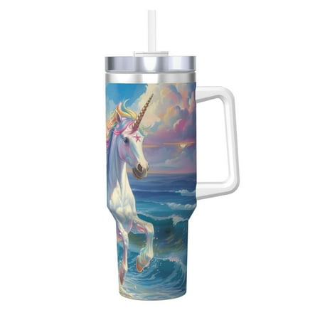 

Gaeub Dolphin Rainbow Horse Print Stainless Steel Hot/Cold Coffee Cup 40oz Ice Bully Cup With Handle And Straw Travel Coffee Cup