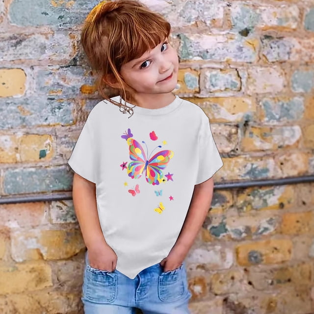 T-shirts pour Filles Imprimé Manches Courtes Col Rond Été pour Adolescentes T-Shirts pour Filles 1-2 Ans Mode Filles