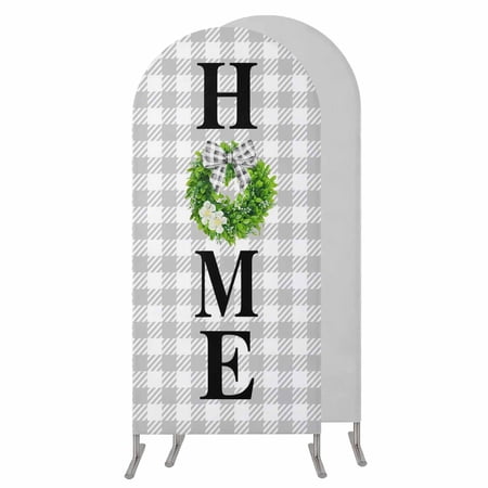 Rustic Home Wedding Arch Cover Stretchy Spandex Arch Backdrop Stand Covers 5 FT Green Eucalyptus Leaves Wreath Wooden Plaid Round Top Arched Backdrop Cover for Birthday Party Ceremony Baby Shower