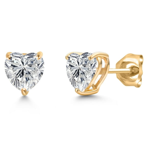 Gem Stone King 2.00 Cttw 14K Yellow Gold IGI Certified Heart Shape Lab Grown Diamond Stud Earrings | F-G Color | VS Clarity | Heart Shape Gold Earrings for Women Men