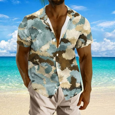 UVEASISHA Tie Dye Print Holiday Shirts for Men Mens Beach Dress Shirt Short Sleeve Button Down Shirts Casual Cuban Collared Summer Vacation Shirt