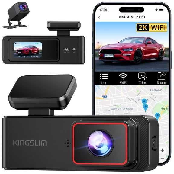 KINGSLIM Dash Cam Front and Rear 2K 1080P, Mini WiFi Dash Camera for Cars Dual Dashcam Parking Monitor, Loop Recording, Car Camera Support Max 256GB (E2PRO) C43