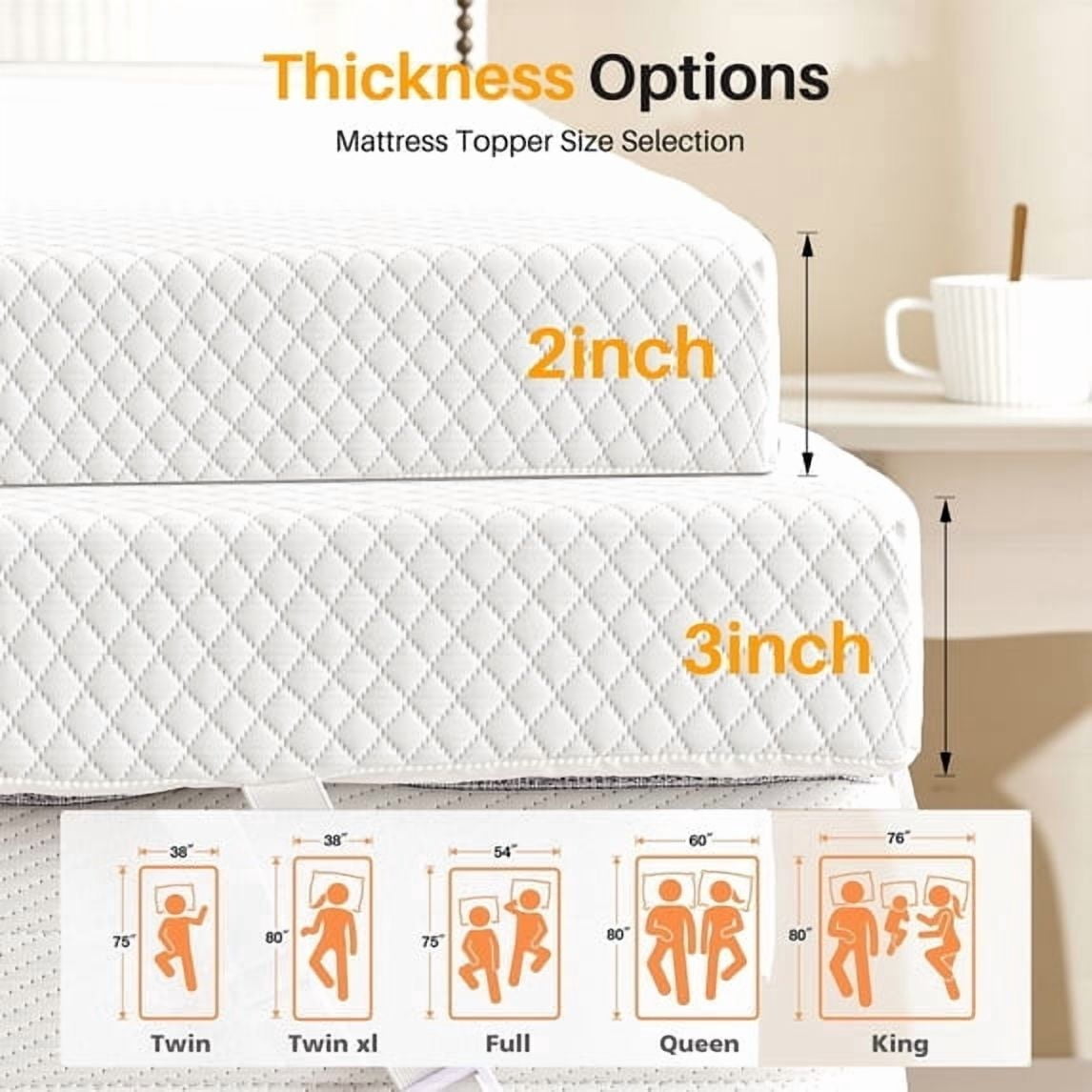 JIOABL Twin Size 2 Inch Cooling Gel Memory Foam Mattress Topper for Relieve Back Pain, Ventilated Design, CertiPUR-US Certified, Removable Plush Cover