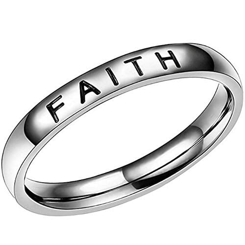 4mm Stainless Steel Love Faith Hope Bessed Mantra Inspirational Wedding Band Ring 
