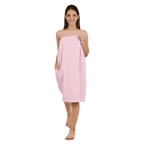 Feather Drape Waffle 100% Cotton Bath Wrap for Women, Pink