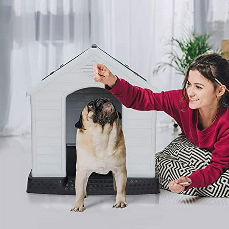 Large Plastic Dog House, 28" Waterproof Doghouse Pet Dog Kennel, Insulated Puppy Shelter w Elevated Floor and Air Vents Igloo Dog House, for Small Medium Large Dogs Outdoor Indoor, Blue