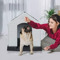 Large Plastic Dog House, 28" Waterproof Doghouse Pet Dog Kennel, Insulated Puppy Shelter w Elevated Floor and Air Vents Igloo Dog House, for Small Medium Large Dogs Outdoor Indoor, Blue