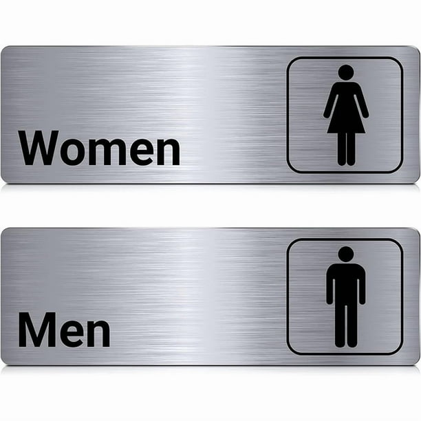 2 letreros de baño para hombres y mujeres, de aluminio, autoadhesivos, para puerta de baño, para negocios, oficinas, hogares, puertas públicas y paredes.