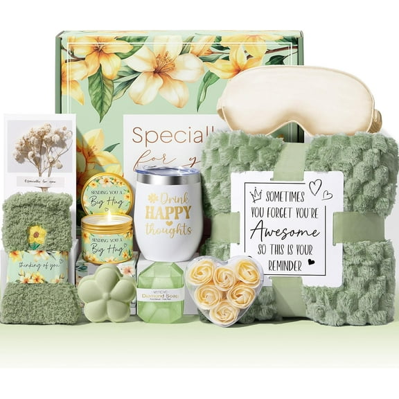 Birthday Gifts for Women Self Care Gifts, Vanilla Coconut Relaxing Spa Gifts Basket Bath Set Get Well Gifts Care Package Mothers Day Gifts for Mom Her Women Sister Friend Wife Grandma w/ Blanket