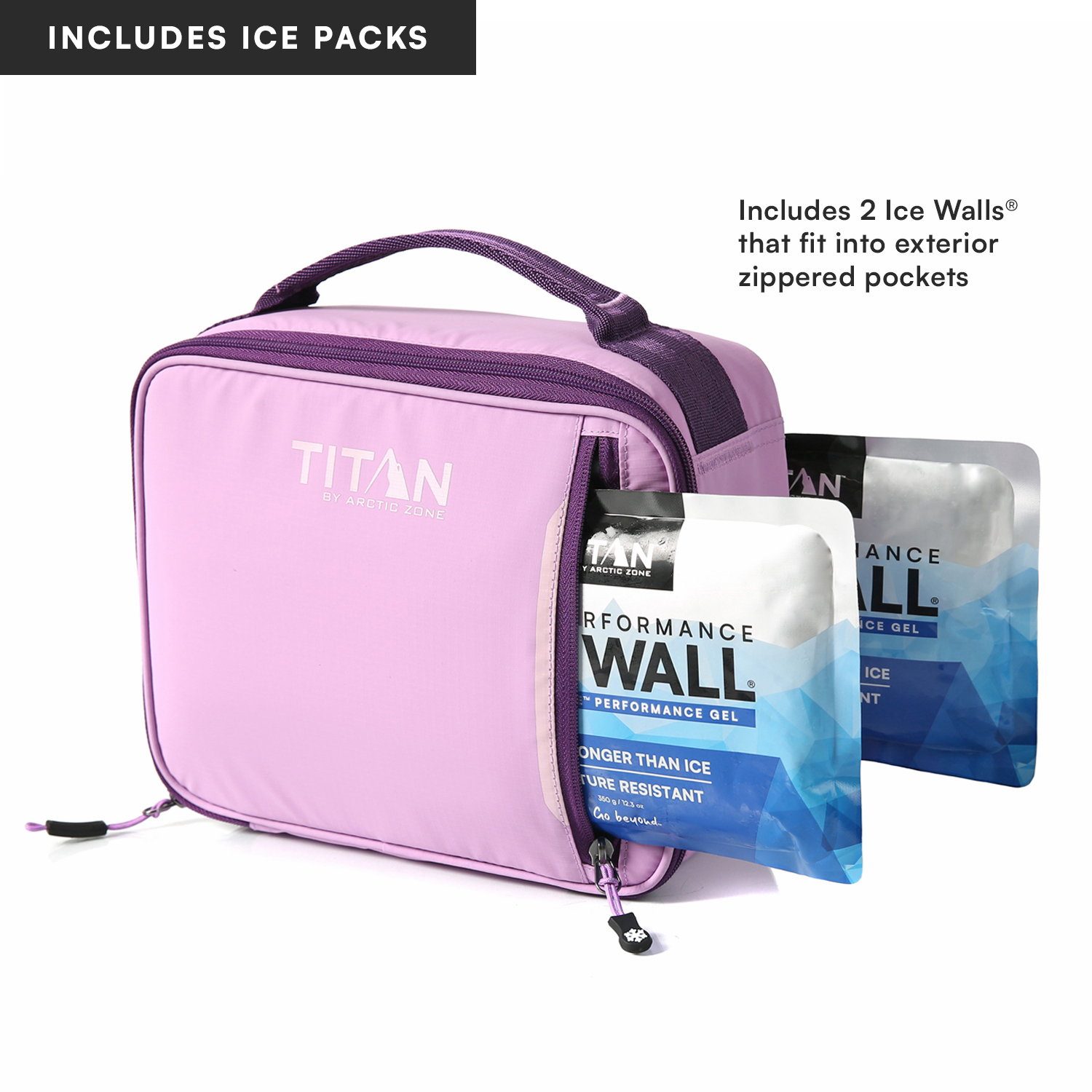 Titan by Arctic Zone Fridge Cold Horizontal Insulated Lunch Box with Reusable Ice Walls - Lavender