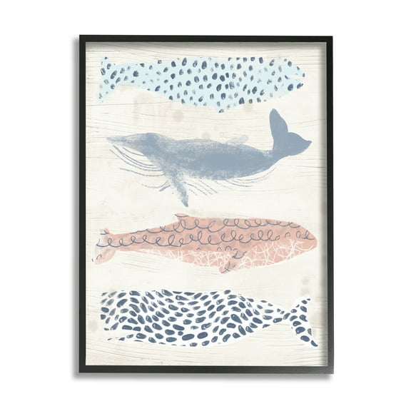 Stupell Industries Maritime Patterned Whales Animals & Insects Painting Black Framed Art Print Wall Art, 11 x 14