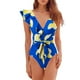 thumbnail image 4 of Traje de baño sexy de una pieza Traje de baño con volantes vintage Trajes de baño de 2 piezas para mujer Baño con cuello en V - Azul, 4 of 7