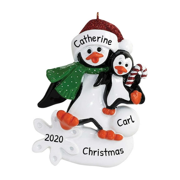 Ornaments by Elves Personalized Family of 2 Penguins Ornament 2024 Single parent with 1 Kid .25lbs
