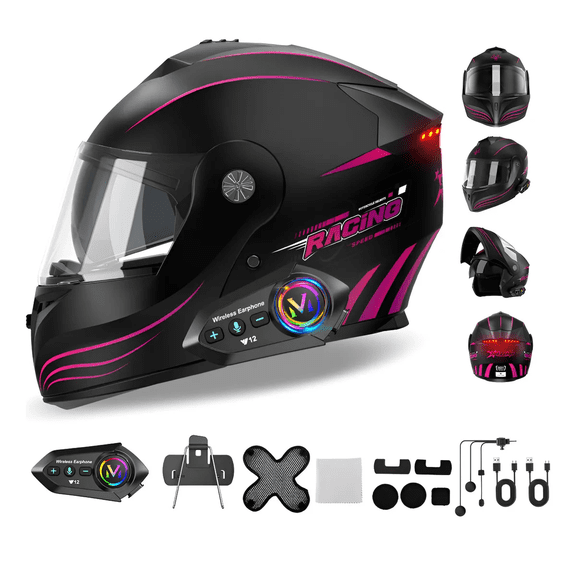 Casco Motocicleta Abatible Mujer Con Bluetooth + Certificado Dot + Luz Xtellar negro