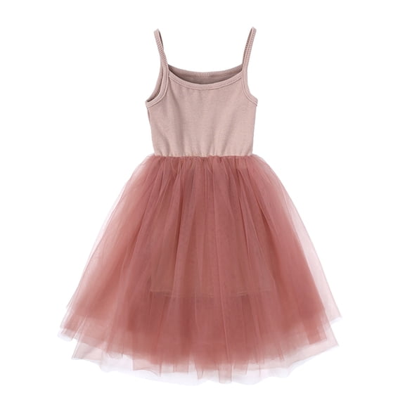 Odeerbi Toddler Kids Baby Girls 2025 Fashion Cute Solid Color Suspenders Mesh Princess Dress