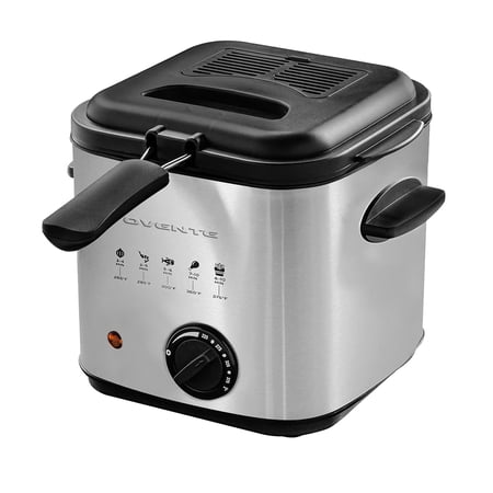 OVENTE Electric Deep Fryer, 1.5L Capacity, 800W with Adjustable Temperature, Viewing Window Lid, Removable Frying Basket & Cool-Touch Handles, Stainless Steel Countertop Fryer, Silver FDM1501BR
