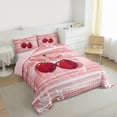 thumbnail image 3 of Homewish Pink Bowknot Cherry Full Size Comforter Sets for Girl, Chic Fashion Stripes Abstract Bedding Comforter Set, Valentine's Day Reversible Bedding Sets, Microfiber Bedroom Decor, 3pcs, 3 of 8