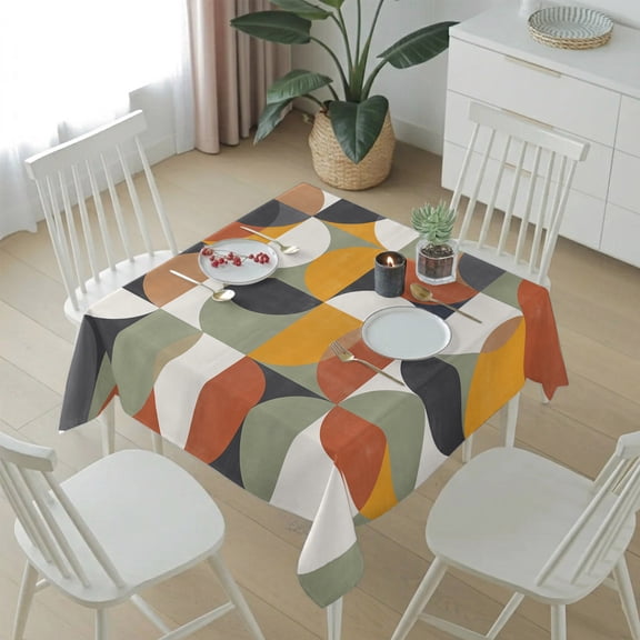 Mid Century Color Block Abstract Geometric Table Cloth 54x54in, Waterproof Square Tablecloth Wipeable Tablecloths Colorful Nordic Style Table Covers for Dining Tables Party Indoor Outdoor