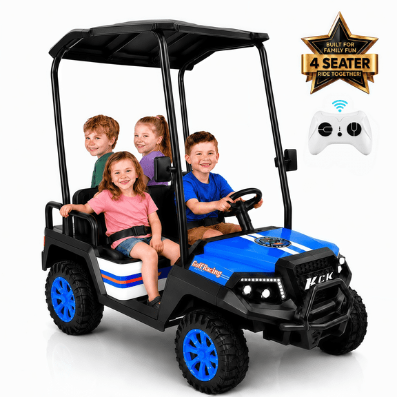 4-Seater 24V 4WD Kids Ride On Golf Cart with Remote Control, Soft Start & Stop | Detachable Sunshade Roof, Music, LED Lights,4 Shock Absorbers, Max Load 265 Lbs, Electric Car for Kids 3-8