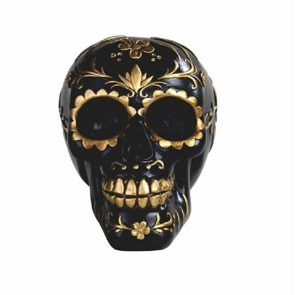 FC Design 6"25W Day of The Dead Floral Skull Black Sugar Skull Tattoo in Gold Statue Fantasy Decoration Figurine
