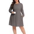 thumbnail image 2 of Cueply Women's Plus Size Ribbed Knit Dress Long Sleeve Crew Neck Empire Waist Casual A-Line Dress with Pockets, 2 of 8