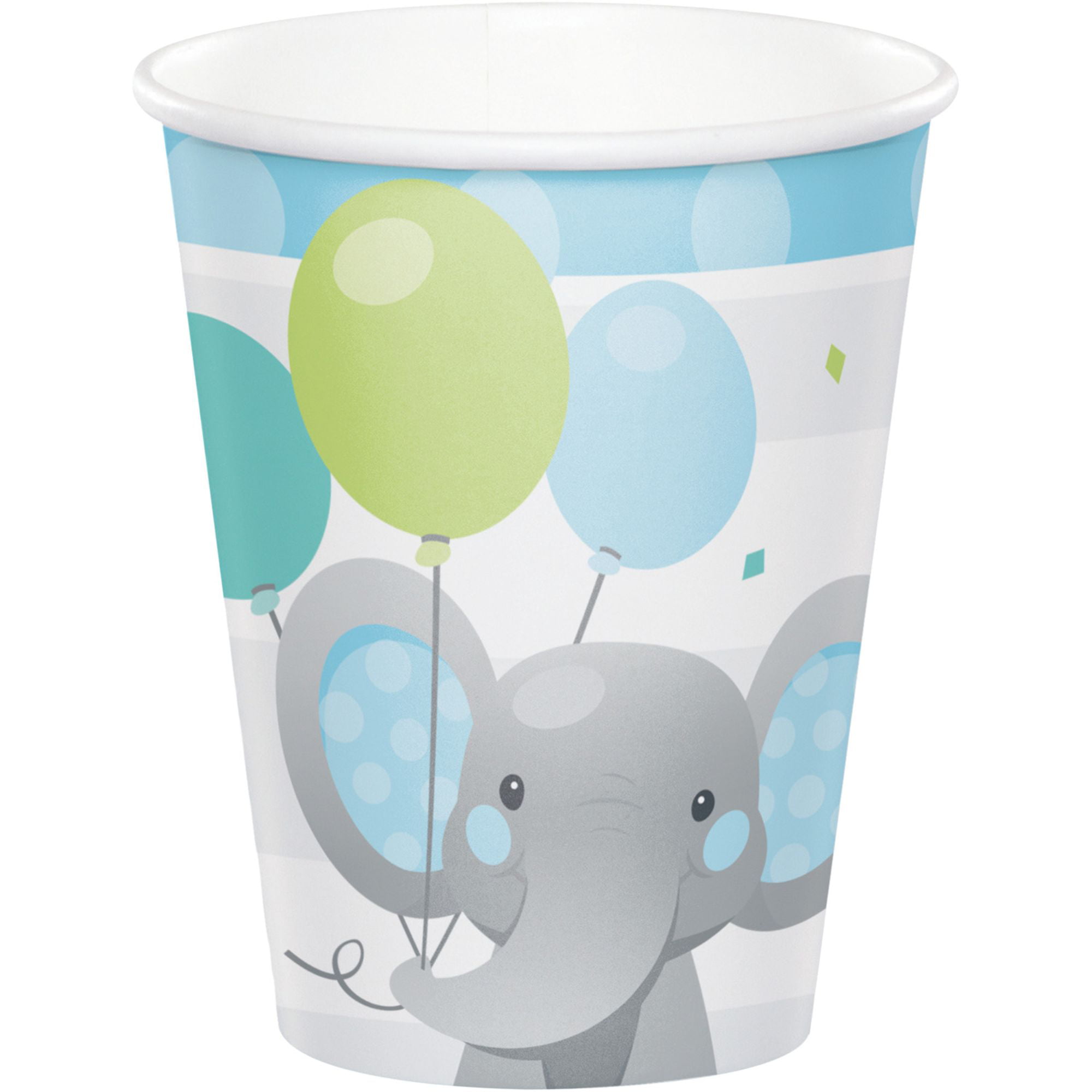 ~ Party Supplies Blue Drink 8 UMBRELLA ELEPHANT BOY BABY SHOWER 9oz PAPER CUPS 