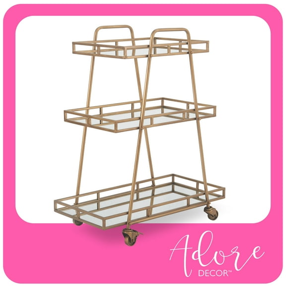 Adore Decor Addison Bar Cart Antique Gold