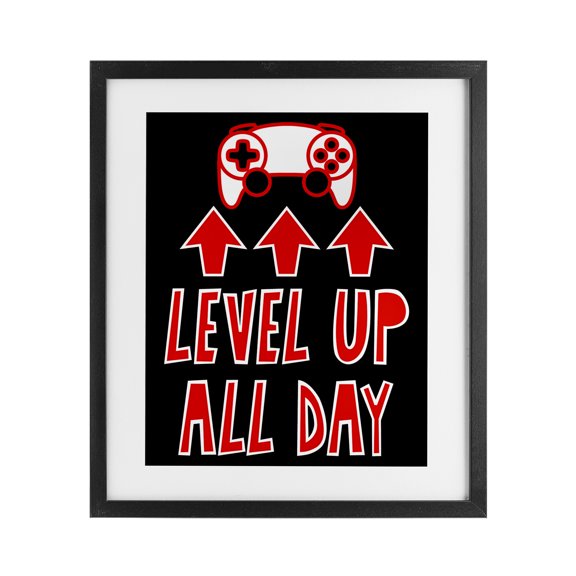 Stupell Industries Contemporary Level Up All Day Gamer Black Framed Print Under Glass, 13 x 16, by Marcus Prime