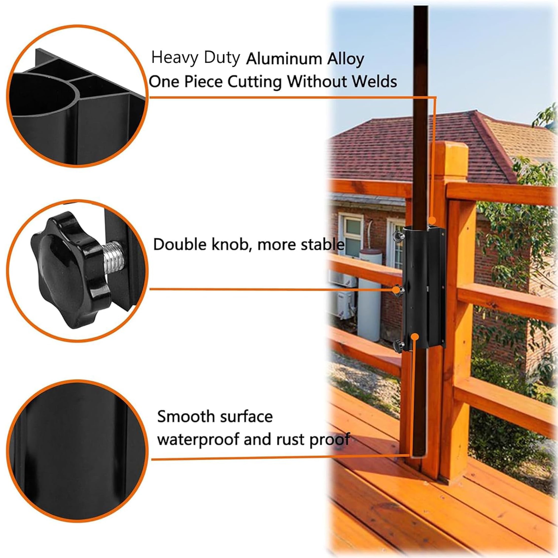 VANROUG Patio Umbrella Holder, Umbrella Clamp Mount Bracket, Outdoor Umbrella Base, Deck Mount Umbrella Stand, Attaches to Railing Maximizing Patio Space and Shade