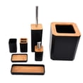 thumbnail image 2 of Juego de accesorios de baño de bambú, 7 piezas, jabonera, soporte para cepillo de dientes, para casa, hotel, color negro, 2 of 14