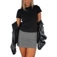 thumbnail image 3 of Liacowi Women Basic Skinny T-Shirt Crew Neck Short Sleeve Slim Fit Summer Crop Tops Solid Color Tee Shirt Tops Streetwear, 3 of 6